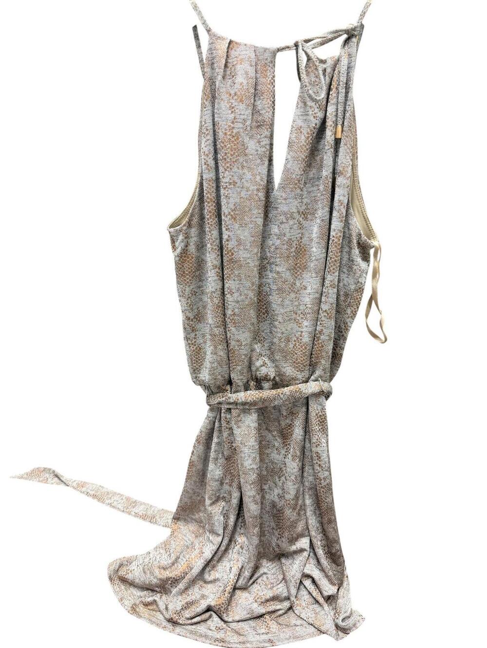 WHBM  Beige Brown Snakeskin Print Halter Tie-Waist Mini Dress Petite - Picture 3 of 7